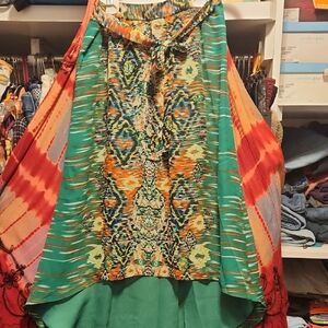 ECI Green Maxi A-Line Skirt Asymmetrical Resort Wear